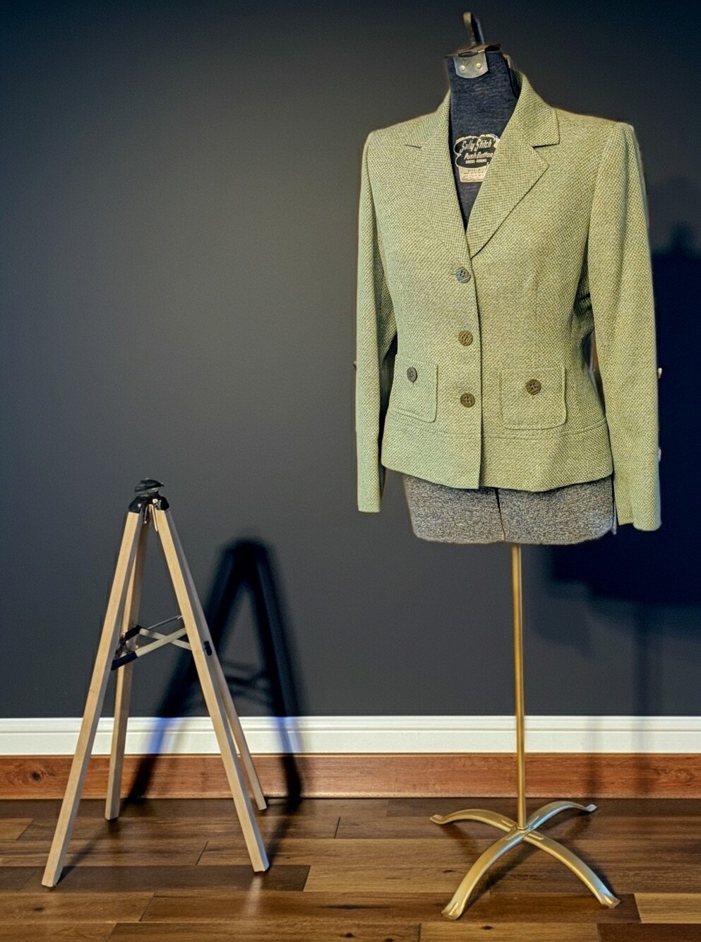 Authentic VTG 90s EUC Jones Wear Sage Green Tailored Tweed Blazer Jacket Size 12